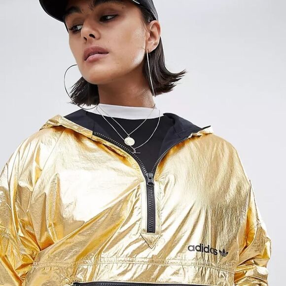 adidas - Originals Half Zip Hooded Jacket In High Shine Gold sz M - Picture 4 of 6